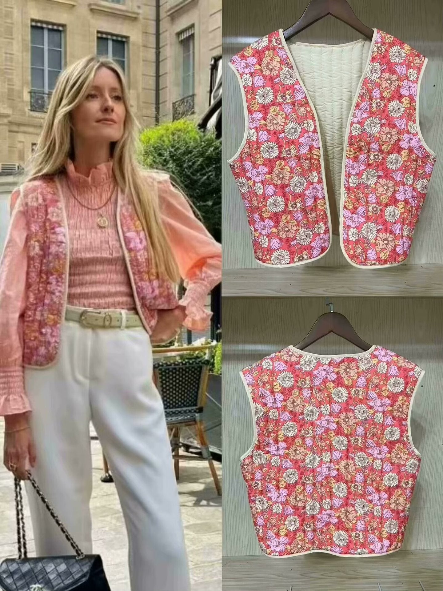 Gilet Double Face à Imprimé Floral De Petite Taille