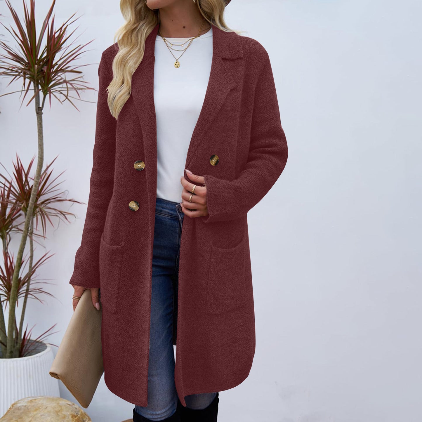 Manteau Élégant en Laine Mélangée