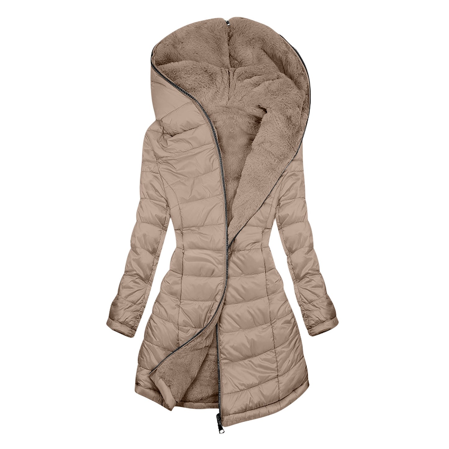 Manteau Matelassé Hiver avec Doublure en Fourrure et Capuche