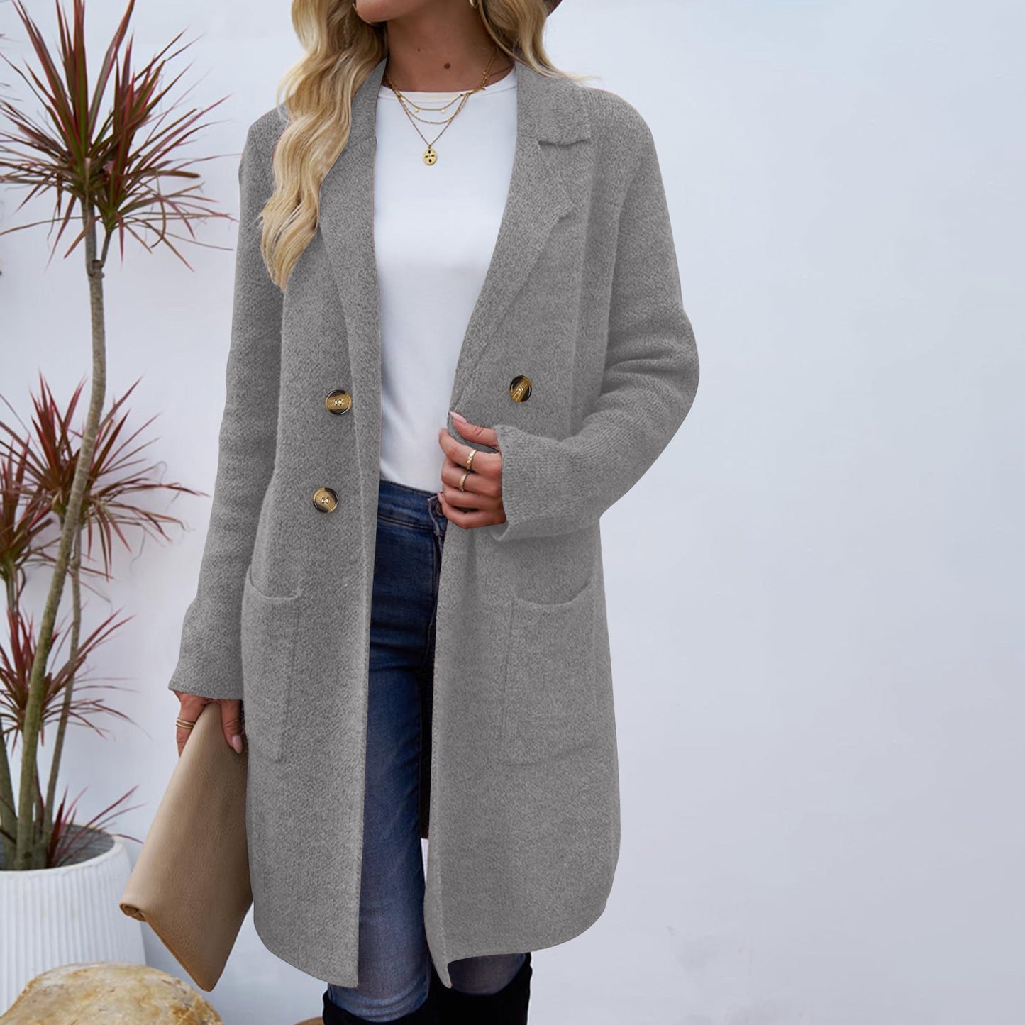 Manteau Élégant en Laine Mélangée